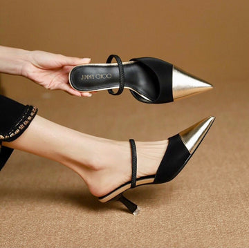 Gold Pointed Toe Kitten Heel
