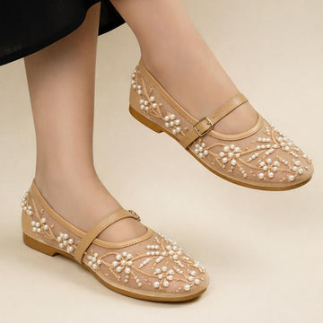 EMBROIDERED PUMPS BEIGE