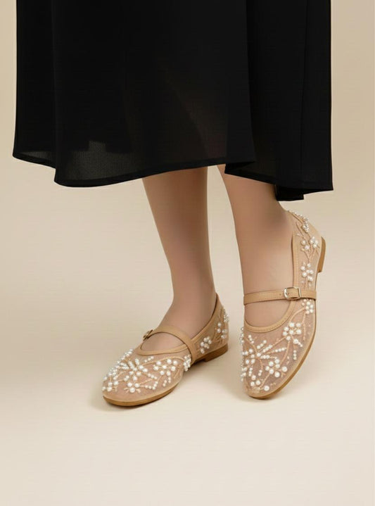 EMBROIDERED PUMPS BEIGE